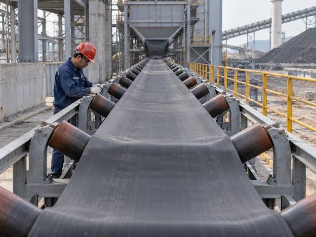 Conveyor idlers on a bulk-handling line